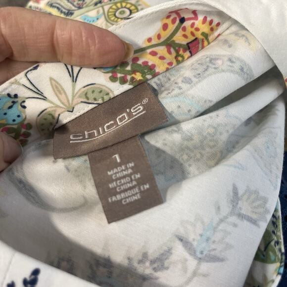 Chico's Jacket Womens sz 1 (8/10) White Blue Pink Paisley Stretch Summer Wedding - Picture 8 of 8